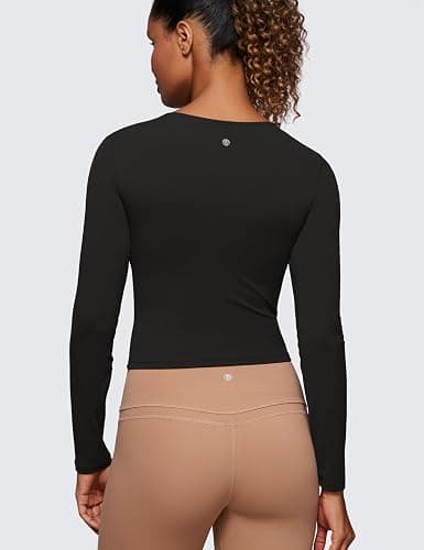 CRZ YOGA Butterluxe Scoop Neck Long Sleeve Shirts for Women - Workout Athletic Casual Tops Crop Slim Basic Tight Shirt thumbnail 2