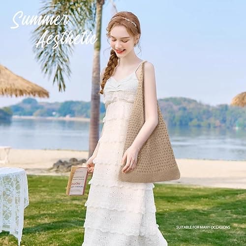 hatisan Crochet Bags for Women - Summer Beach Tote, Aesthetic Hippie Knit Bag thumbnail 4