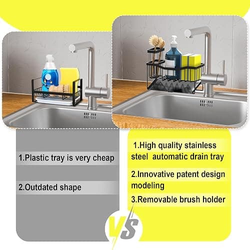Fssvcd Maifan Sink Caddy Sponge Holder for Kitchen with Brush Holder and Stainless Steel Self Drain Tray, Rustproof Kitchen Sink Organizer for Sponge, Soap Dispenser Storage Accessories thumbnail 5