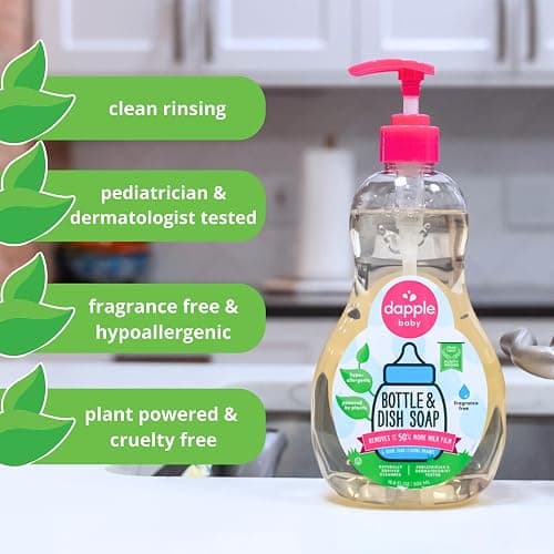 Dapple Baby Bottle Soap, Hypoallergenic Dish Soap for Baby Bottles, Powered by Plants, 1 Pump Included, Packaging May Vary, Fragrance Free, 16.9 Fl Oz (Pack of 3) thumbnail 6
