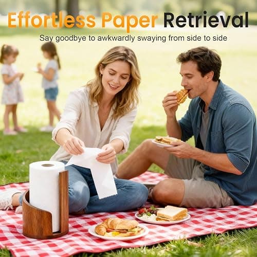 Wooden Paper Towel Holder, 2026 New Mountain Paper Towel Holder Countertop with Mango Wood Base and Iron Rod Fits Standard/Jumbo Rolls, Countertop Towel Stand for Kitchen and Bathroom (Brown) thumbnail 2