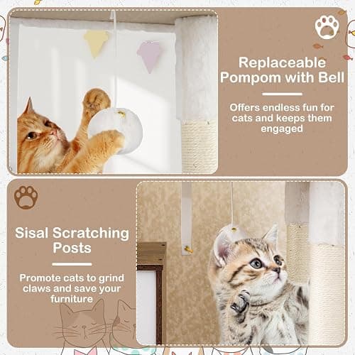 Tangkula Cat Tree with Litter Box Enclosure, Industrial Hidden Litter Box with Cat Tower, Sisal Scratching Posts, Hammock, Hanging Toy and Basket Bed, Condo, Wooden Cat Washroom for Indoor Cats thumbnail 6