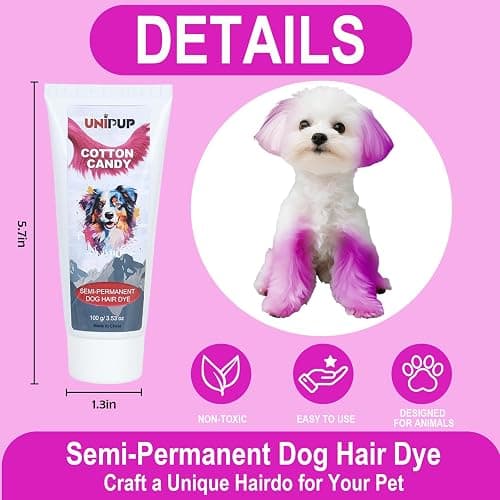 UNIPUP Semi-Permanent Dog Hair Dye Safe and Gentle Pet Hair Dye for Dogs, Cats and All Pets U-PHD02（Cotton Candy thumbnail 2