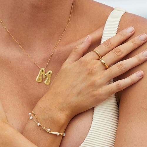 Bheop Bubble Gold Silver Letter Necklace for Women Dainty 14K Gold Plated Balloon Initial Necklaces for Women Trendy Cute Chunky Charm Monogram Pendant Name Necklace Fashion Jewelry Gifts for Teens thumbnail 4