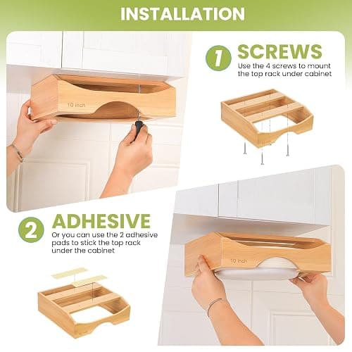 10-inch Paper Plate Dispenser Under Cabinet, Bamboo Paper Plate Holders, Kitchen Counter Vertical Plate Dispensers Holders Countertop Caddy(For 10-inch Plates, Bamboo) thumbnail 8