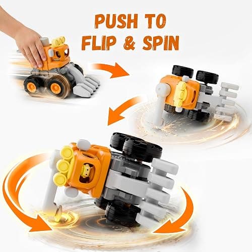 iPlay, iLearn Stunt Construction Trucks for Toddlers 1-3, Baby Friction Car | Kids Pull Back Push Go Vehicle Set, Boys Digger Roller Dump Truck, Birthday Gift for 12 18 Months, 2 3 4 5 One Yrs Girl Child thumbnail 4