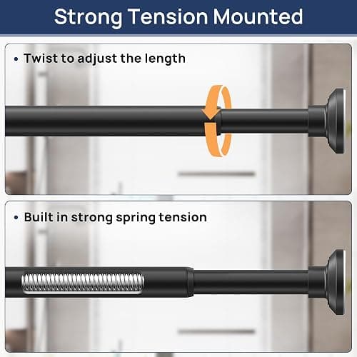Matte Black Shower Curtain Rod Tension 30 to 76 Inches Never Rust Non-Slip Spring Tension Shower Rod No Drilling Stainless Steel Curtain Pole Use Bathroom, Closet, Window, Room Divider thumbnail 3