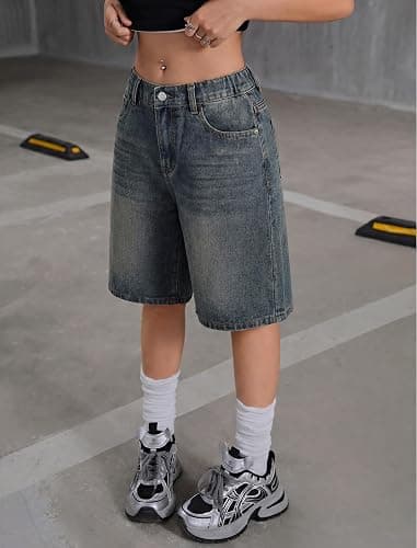 Peakpride Girls Jean Shorts High Waisted Wide Leg Baggy Denim Shorts for Teen Trendy Y2k Vintage Bermuda Jorts 13-16Y thumbnail 4