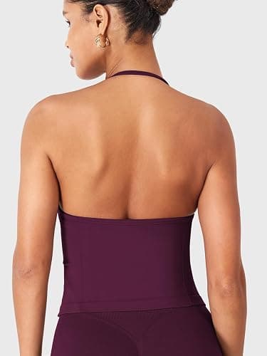 YEOREO SoftHue Impact Longline Strappy Top Women's Halter Workout Tank Tops Backless Gym Longline with Adjustable Strap thumbnail 5