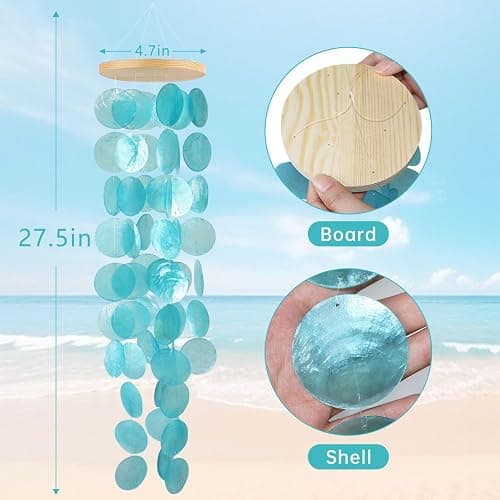 Capiz Shell Wind Chimes, Coastal Style Indoor Outdoor Garden Decor Gift | Decorative Coastal Capiz Shell Wind Chimes for Indoor & Outdoor Garden Patio, Ideal Gift for Wind Chime Enthusiasts thumbnail 3