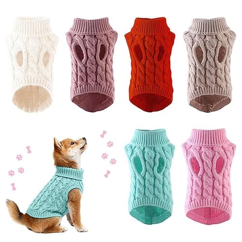 Adboros 6 Pack Warm Small Dog Sweater Puppy Small Medium Warm Cloth in Winter Cable Knitwear Pet Cat Turtleneck Knitted Sweaters Cold Weather for Boy Girl Pet Chihuahua Doggie, Six Colors (S) - Image 1