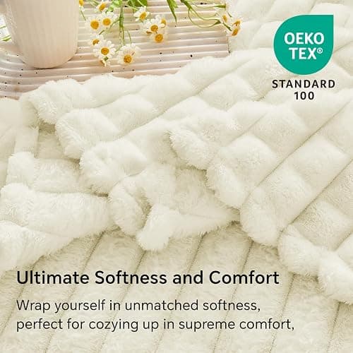 BEDELITE Cream Throw Blanket for Couch and Bed- Super Soft and Warm 3D Checkered Fluffy Fuzzy Fleece Blanket, Luxurious Plush Cozy Blanket for Room Decor Spring, 50x60 inches thumbnail 6