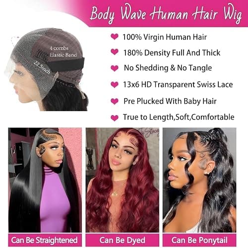 HANGFIRST 30 Inch 13x6 Body Wave Lace Front Wigs Human Hair Pre Plucked 180% Density HD Transparent Lace Frontal wig For Women Body Wave Wigs With Baby Hair thumbnail 3