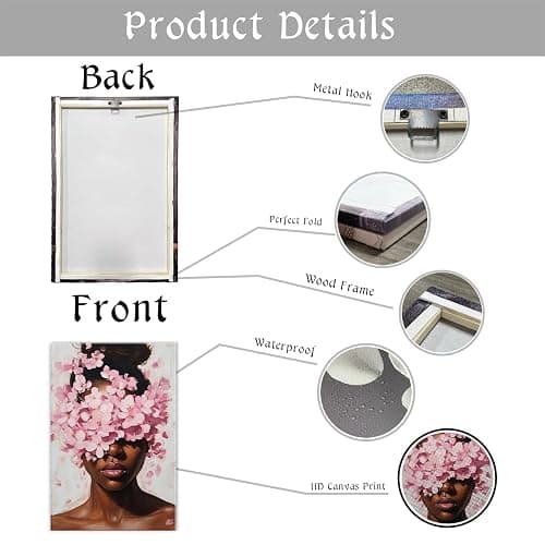 KPLUNDO Black Woman Wall Art Pink Black Girl With Floral Paintings African American Canvas Print Fashion Home Decoration Living Room Decor(Artwork-4,12"x18") thumbnail 5