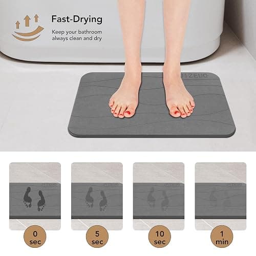 JIZEUO Stone Bath Mat, Diatomaceous Earth Shower Mat, Non-Slip Super Absorbent Quick Drying Bathroom Floor Mat，2 Pack, Grey - Gery thumbnail 3