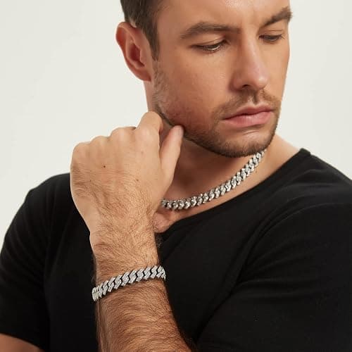 Saintda Cuban Link Chain for Men Women Iced Out Silver/Gold/Rose Gold Miami Cuban Necklace Bling Diamond Chain Hip Hop Jewelry with Gift Box thumbnail 2