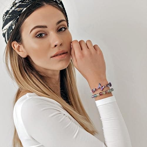 GolbalJew Amethyst Bracelet For Women Anxiety Amethyst Beaded Bracelets Butterfly Charms Healing Stone Layered Bracelet Gifts For Women thumbnail 3
