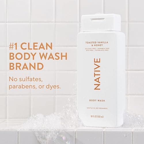 Native Clean Body Wash, Gentle & pH-balanced for Sensitive Skin, 24-Hr Freshness for Women & Men, Vegan & Cruelty-Free, Free of Sulfates & Parabens, Toasted Vanilla & Honey, 18 fl oz thumbnail 2