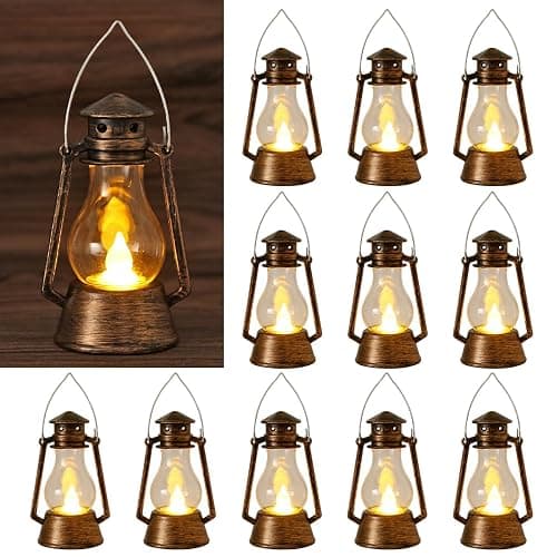 12Pcs LED Mini Vintage Lanterns Decor Indoor Decorative Outdoor Hanging Lantern Decorative Small Candle Lanterns Farmhouse Decor for Wedding Centerpiece,Halloween,Christmas,Farmhouse - Image 1