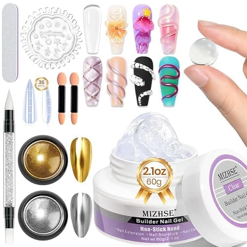 MIZHSE Solid Builder Gel for Nails, 60g Large Capacity, Clear 3D Sculpting, Hard, Non-Sticky Hand Carving UV/LED Extension Gels with 3D Mold for Nail Art Salon Home DIY - Image 1