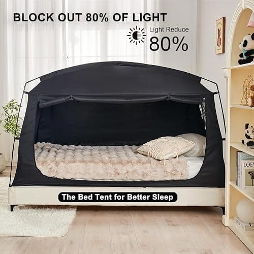 Privacy Sleep Indoor Bed Tent for Adults Kids, Portable Blackout 90% Canopy Tents with 3 Doors Breathable Mesh Windows thumbnail 4