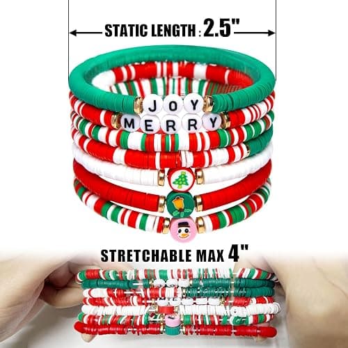 Artlunar 6 Pack Christmas Bracelets: Joy & Merry Candy-Style Stacks for Women & Teens - Perfect Christmas Gifts - Age 3 to Adult thumbnail 6