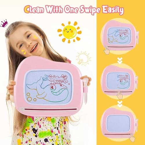 Smasiagon Magnetic Drawing Board for Kids, Toddler Toys for 1-2 Year Old Girl, Portable Doodle Board Pad Learning and Educational Toys for Ages 1 2 3 Year Old Baby Girl Birthday Gift（Pink） thumbnail 4