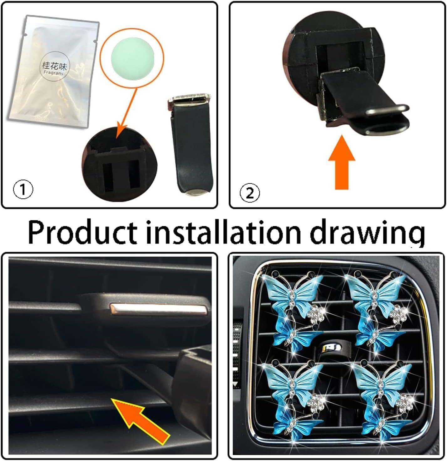 4 Pcs Butterfly Air Vent Clips, Car Vent Clips Dual Butterfly Air Vent Freshener Clip Decoration, Car Interior Decor Bling Cute Accessories Car Decoration for Women + Sunflower Mask Hook (Blue, 4) thumbnail 6