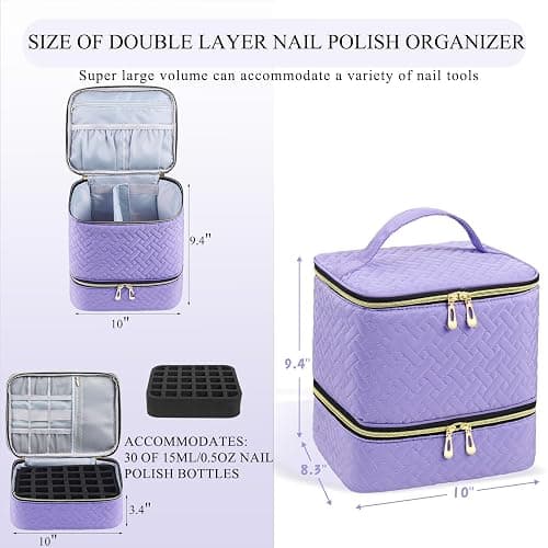 RZMAYIS Nail Polish Organizer, Nail Polish Storage Holds 30 Bottles & Nail Lamp, Double Layer Nail Bag Organizer Case, Portable Nail Polish Holder for Nail Tech Travel & Manicure Kit thumbnail 2