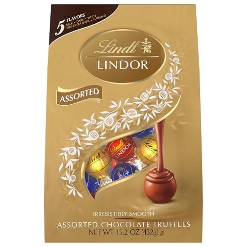 Lindt LINDOR Assorted Chocolate Candy Truffles, Chocolate with Smooth, Melting Truffle Center, 15.2 oz. Bag thumbnail 8