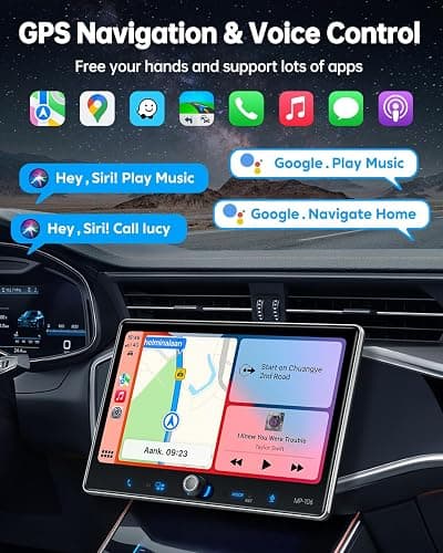 PLZ Single Din Car Stereo Wireless Apple Carplay Android Auto Radio, 10.1" Car Play Touch Screen, Bluetooth 5.3 Car Audio Receiver, 4.2 Channel 240W, Subwoofers, Backup Camera, Navigation, FM/AM, SWC thumbnail 3