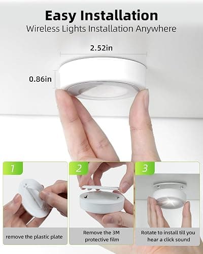EZVALO LED Puck Lights, Rechargeable Sitck On Tap Lights, Wireless Closet Light, 3 Color Temps, Under Cabinet Lights, 2.5'' Mini Touch Light, Ideal for Kitchen,Closet,Pantry,Shelves,Camper(6 Pack) | Wireless, Rechargeable, Touch Light, Under Cabinet Lights, Stick On, Closet Light, Mini, Kitchen, Pantry, Shelves thumbnail 7