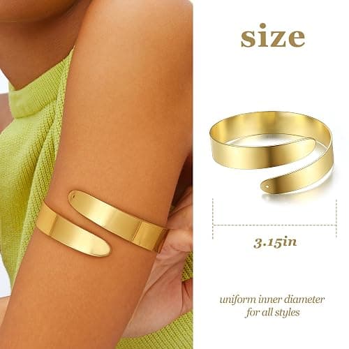 FUNRUN JEWELRY Arm Cuff Upper Arm Band for Women Gold Arm Cuff Bangle Bracelets Adjustable Coil Swirl Armlet ArmBand Jewelry,3-4Pcs thumbnail 2