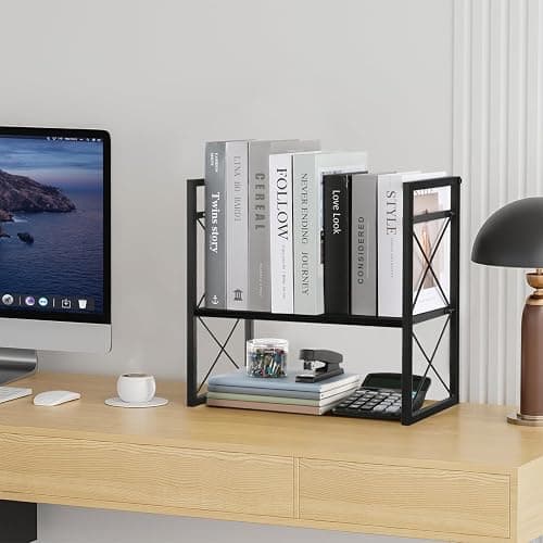YINMIT Desktop Shelf Organizer, 2 Tier Office Shelves, Wood Desk Organizer Storage Rack and Freestanding Display Shelf for Office, Dormitory, Home(Black) thumbnail 8