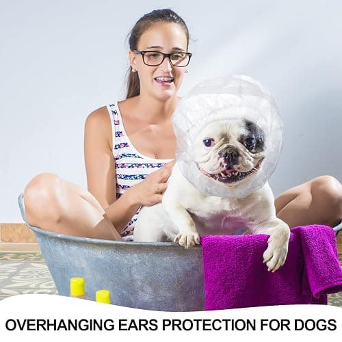 Weewooday 32 Pieces Disposable Pet Shower Caps - Plastic Dog Ear Covers for Bathing, Drops, Guard - Transparent Overhanging Ears Protection for Puppy, Kitten, Small Pets Bath, Shower, Rain Water thumbnail 6