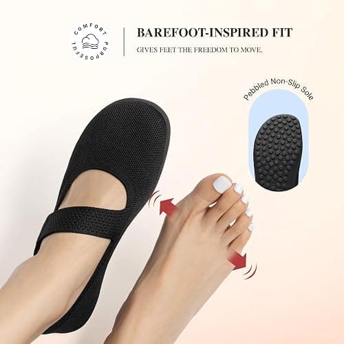 DREAM PAIRS Women's Mary Jane Wide Toe Ballet Flats | Stretchy knit barefoot, Breathable machine washable upper, Anti-slip flexible outsole, Adjustable elastic straps thumbnail 5