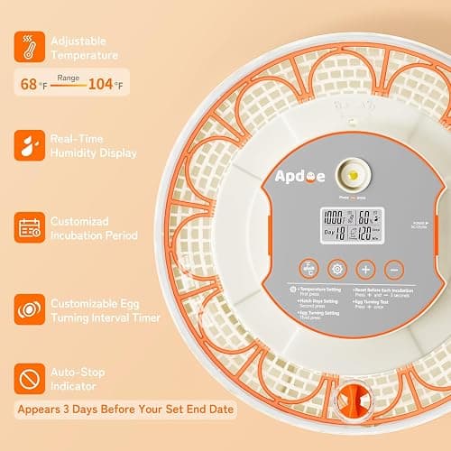 18 Egg Incubator, Automatic and Adjustable Egg Turning, Egg Candler, Temperature and Humidity Control, Hatch Day, 2 Size Egg Tray, Automatic Water Refill, Hatching Chicken Quail Duck Turkey Goose Bird thumbnail 7