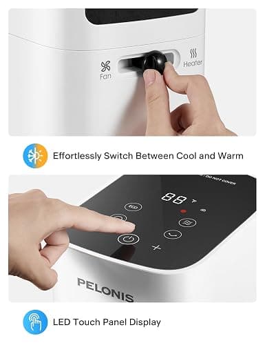 PELONIS Oscillating Tower Fan and Heater Combo with Remote Control - Heater Fan Combo for Indoor Use – 3 Fan and 2Heater Speeds, 12-HR Timer, ECO Mode, Tip Over and Overheat Protection, White thumbnail 8