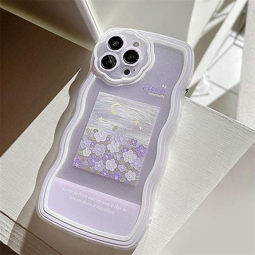 Fycyko Compatible with iPhone 14 Case with Cute Purple Flower Floral Pattern Design Aesthetic Women Teen Girls Flower Lens Protection Case for iPhone 14 +Chain-Flower thumbnail 7