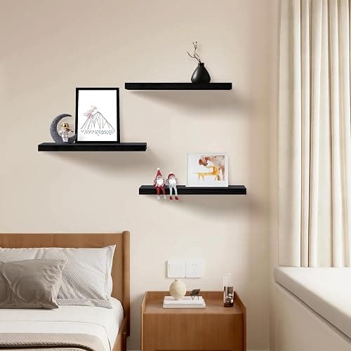 Upassion Floating Shelves for Wall Set of 3, 16" Black Wall Shelves for Home Decor, Frame Display Floating Shelf for Living Room, Bedroom, Bathroom, Kitchen thumbnail 4