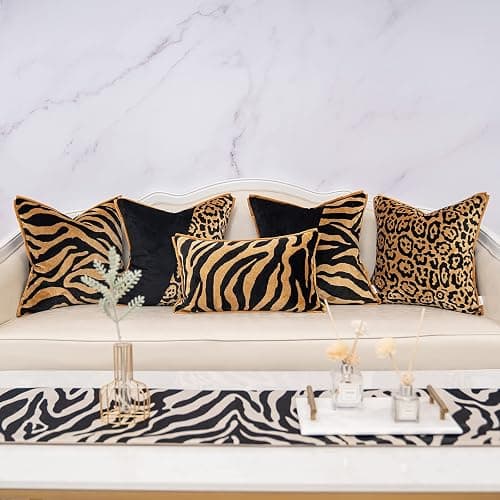 Yangest Black and Gold Square Pillow Cover Cut Velvet Leopard Print Cushion Cover Luxury Modern Pillowcover for Couch Living Room Bedroom,18x18 Inch thumbnail 7