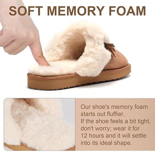 OOW Fuzzy House Slippers for Women with Memory Foam Comfy Bedroom Fluffy Western Cowgirl Boot Slippers Indoor Outdoor Square Toe thumbnail 5