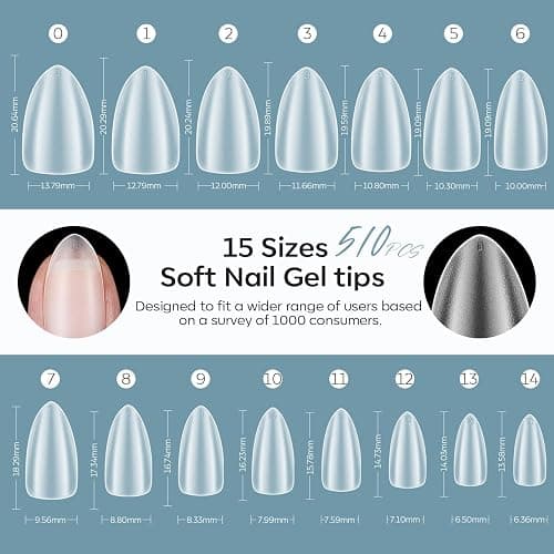 Modelones Short Almond Nail Tips 510pcs Full Matte Soft Fake Press On Nails | Full Cover Clear Acrylic Gel Kit False Press on Nails for Extension DIY Salon 15Sizes thumbnail 6