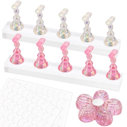 Difenni Nail Stand for Press Ons, Nail Holder for Painting Nails, Upgraded Solid Acrylic Magnetic Fake Nail Stands Tips, Flower Nail Holder with Double-sided Tape Practice Nail Art Tools - Image 1