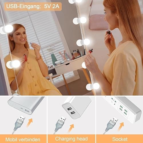Pretmess Vanity Lights for Mirror, Hollywood Style Vanity Lights with 10 dimmable Bulbs,Adjustable Color & Brightness,USB Cable(No Mirror Include) thumbnail 4