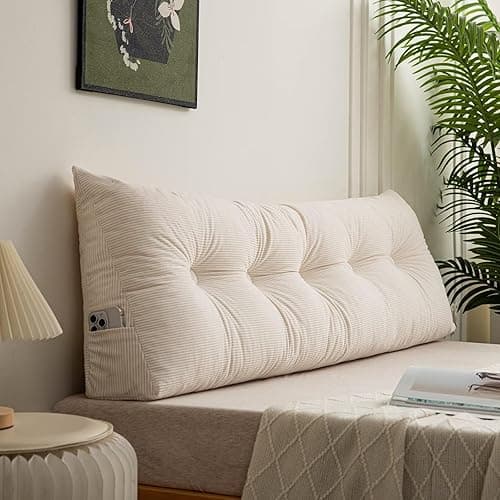UUluhao Triangular Headboard Pillow Twin XL for Dorm Headboard Bed Wedge Pillows Bolster Cushion Bed Bolster Triangular Backrest Cream White,39 * 4.7 * 15.7in - Cream White - Twin：39in*4.7in*15.7in - Image 1