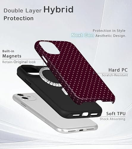Amzfield for iPhone 11 Case Compatible with Magsafe Cute Polka Dot Aesthetic Magnetic Design Women Girls Fall Chic Girly Pretty Dual Layer Hybrid Protection Elegant Case for iPhone 11, Burgundy thumbnail 2