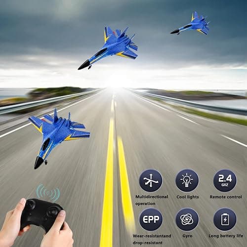RC Airplane,Remote Control Plane,2 Channels Foam RC Planes Jet Wireless Toy,Fighter Toys Jet with Led Light and 360° Flip,Hobby RC Glider Aircraft for Beginners Teen and Adult(Blue) thumbnail 4