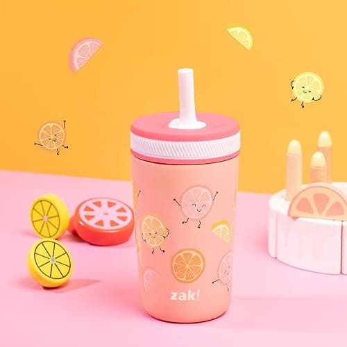 Zak Designs Kelso Tumbler Toddler Cup For Travel or At Home, 12oz Vacuum Insulated Stainless Steel Sippy Cup With Leak-Proof Design is Perfect For Kids (Happy Fruit) thumbnail 4