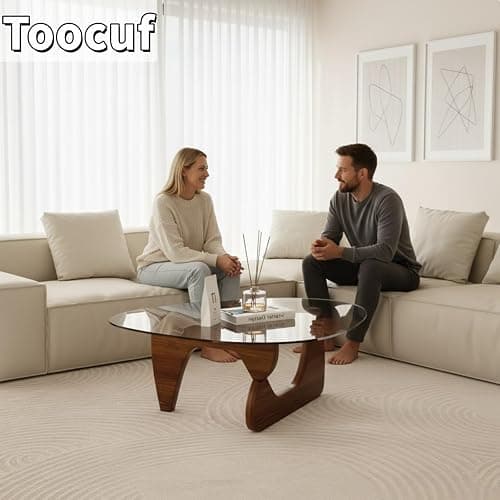 Modern Glass Coffee Table for Living Room, Small mid Century Coffee Table, Stylish Coffee Tables Suitable for Bedroom Living Room Reception Office Tables (Walnut, Small) thumbnail 3